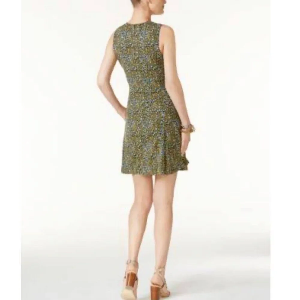 Michael Kors Quinn Women Floral Crisscross Neckline Sleeveless Mini Dress Size M